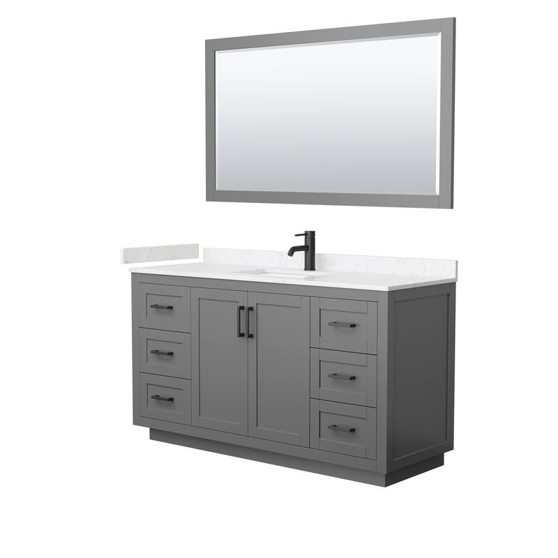 Miranda Bathroom Vanity Set, Cultured Marble Top, 58-Inch Mirror - 60-Inch Single - Dark Gray, Black Trim, Carrara Cultured Marble Top