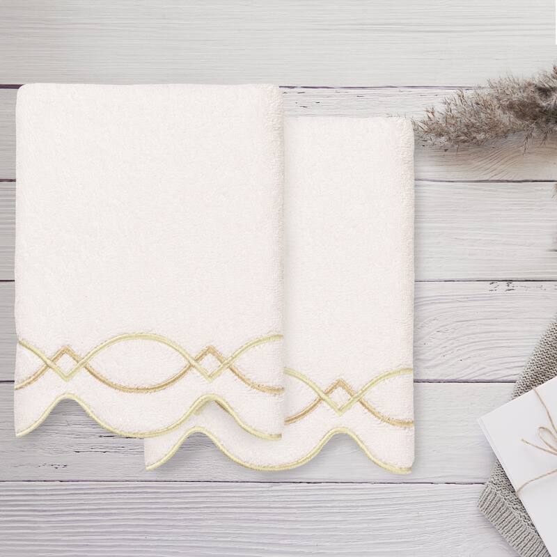 Authentic Hotel and Spa 100% Turkish Cotton DIAMOND CHAIN Scallop Embellished Towel Collection