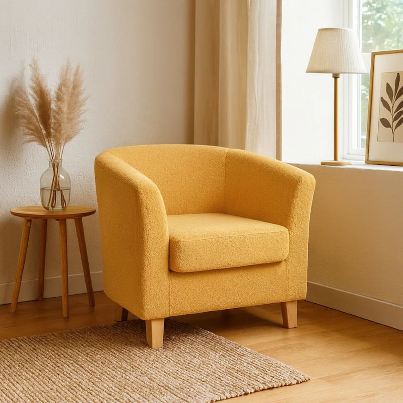 Chair, 31 Inch Tub Design, Flourish Design, Modern Fabric, Mustard Yellow