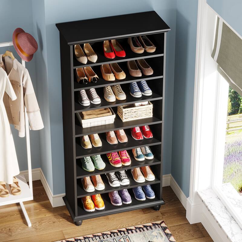Narrow Tall Shoe Cabinet with LED Lighting, 9-Tier 30 Pairs Freestanding Shoes Storage Cabinet
