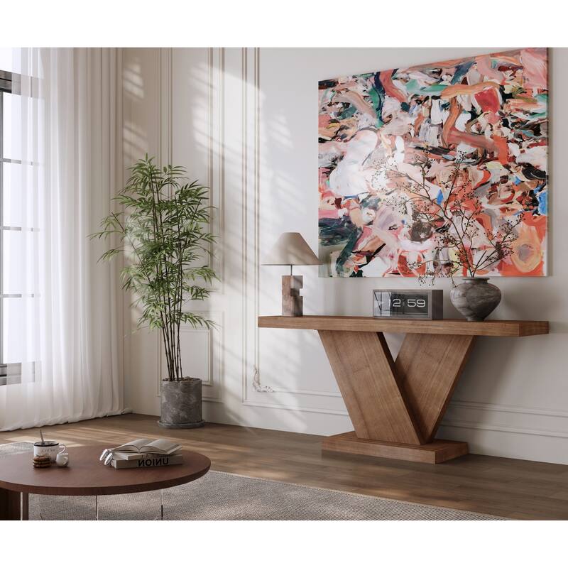 Modern 66.15" Console Table with X-Leg and Solid Wood Veneer for Entryway or Hallway Space in Mid-Century Style