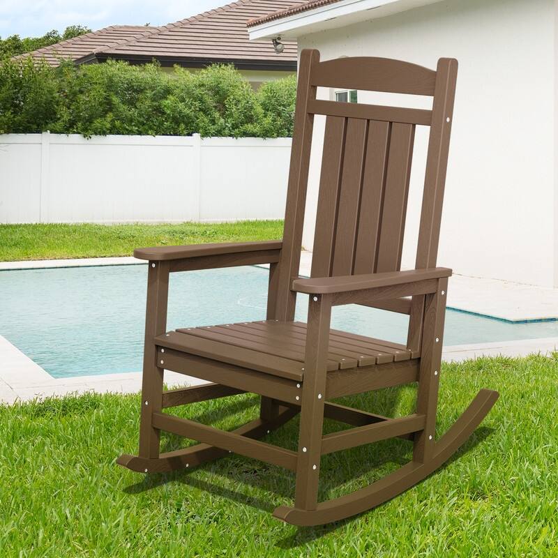 High-Back Oversized Plastic Rocking Chair –Stable & Smooth Glide - Brown