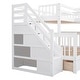 preview thumbnail 17 of 43, L-Shaped Triple Bunk Bed with Stairs, Retractable Desk, Storage Drawers and Wardrobe, Twin & Twin Over Full Bunk Bed for 3