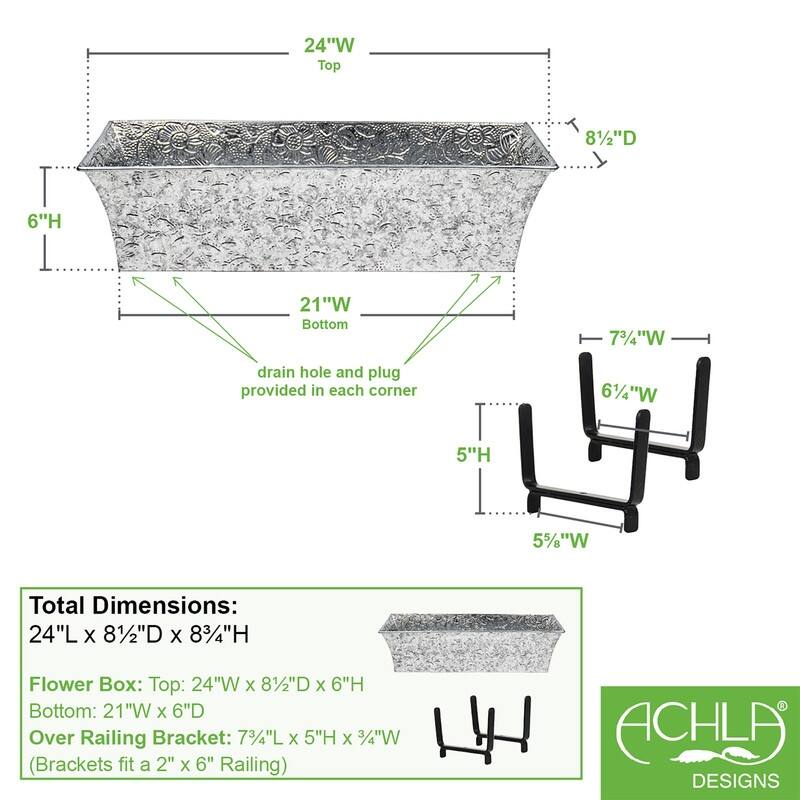 Achla Designs Handrail Flowerbox Bracket Kit for 2x6-in Rail, 24 Inch Wide, Black Powder Coat Finish