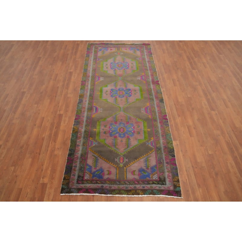 Hand Knotted Oriental 100% Wool Carpet Traditional Tribal Greys & Charcoal Meshkin Runner Rug - 10' 3'' X 4' 2''