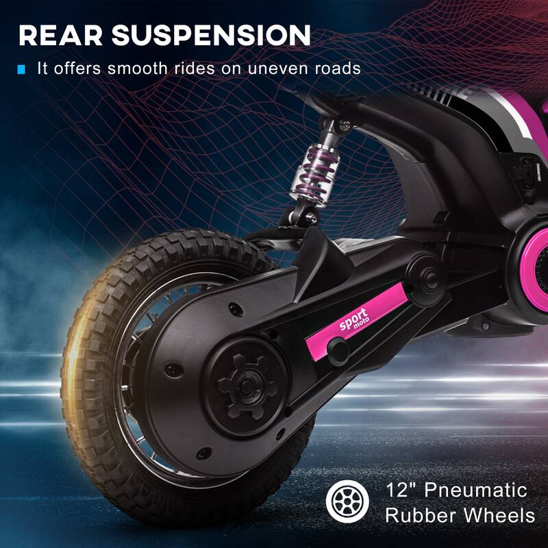 24V Teen Electric Motorcycle with Manual Throttle, Music, Horn, Pneumatic Wheels, 6.2-14.9 mph Speed, for Ages 13+