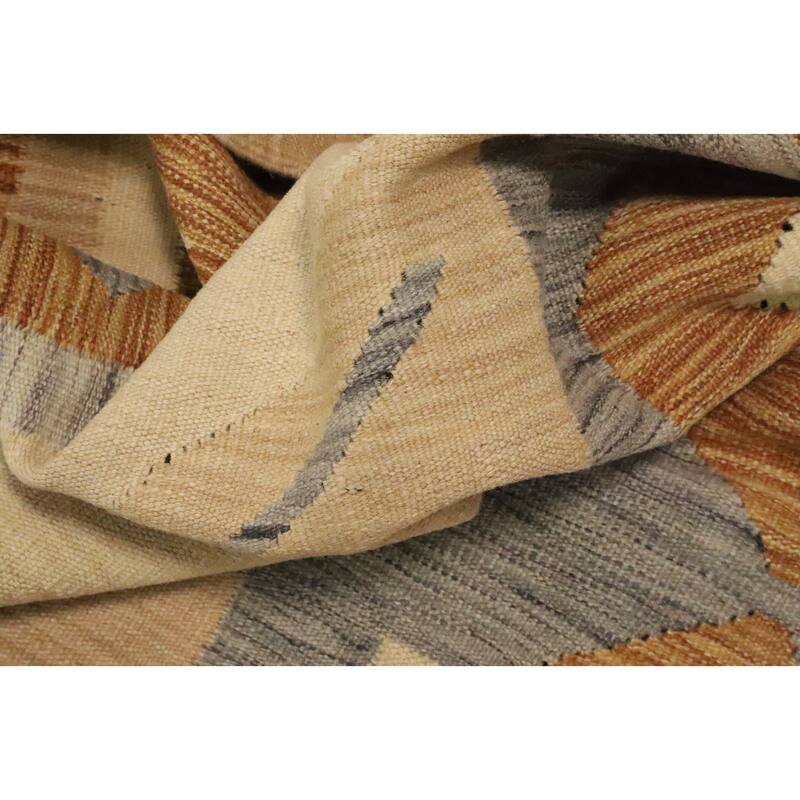 Hand Woven Oriental 100% Wool Carpet Southwestern Tribal Beige & Ivories Kilim Area Rug - 9' 1'' X 5' 11''