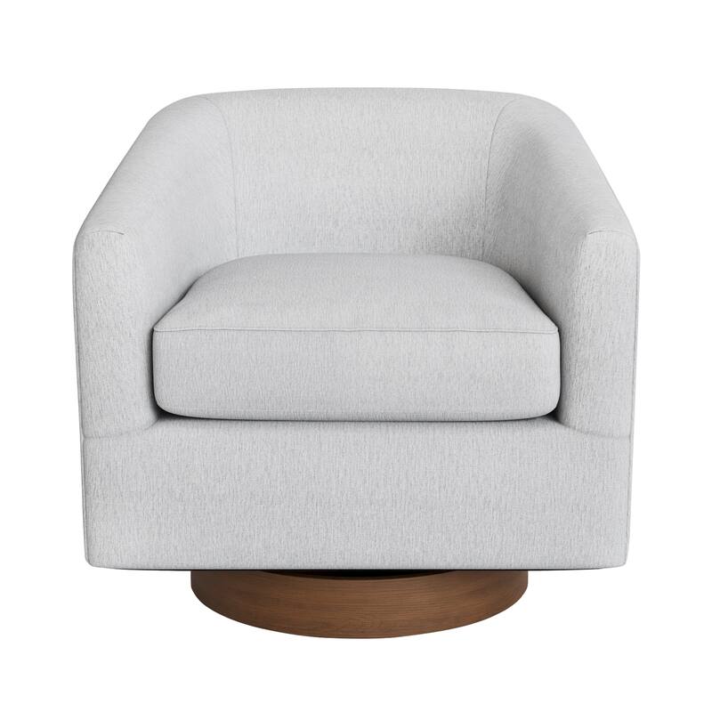 Modern Upholstered Swivel Barrel Accent Chair with Solid Wood Base, Arm Chair for Living Room