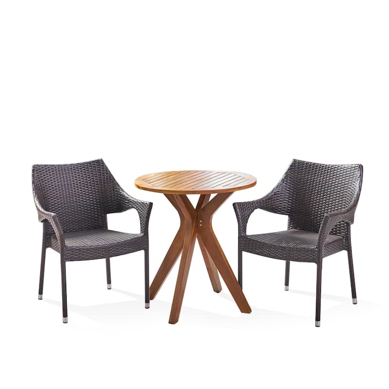 Bryant Outdoor 3 Piece Acacia Wood and Wicker Bistro Set by Christopher Knight Home