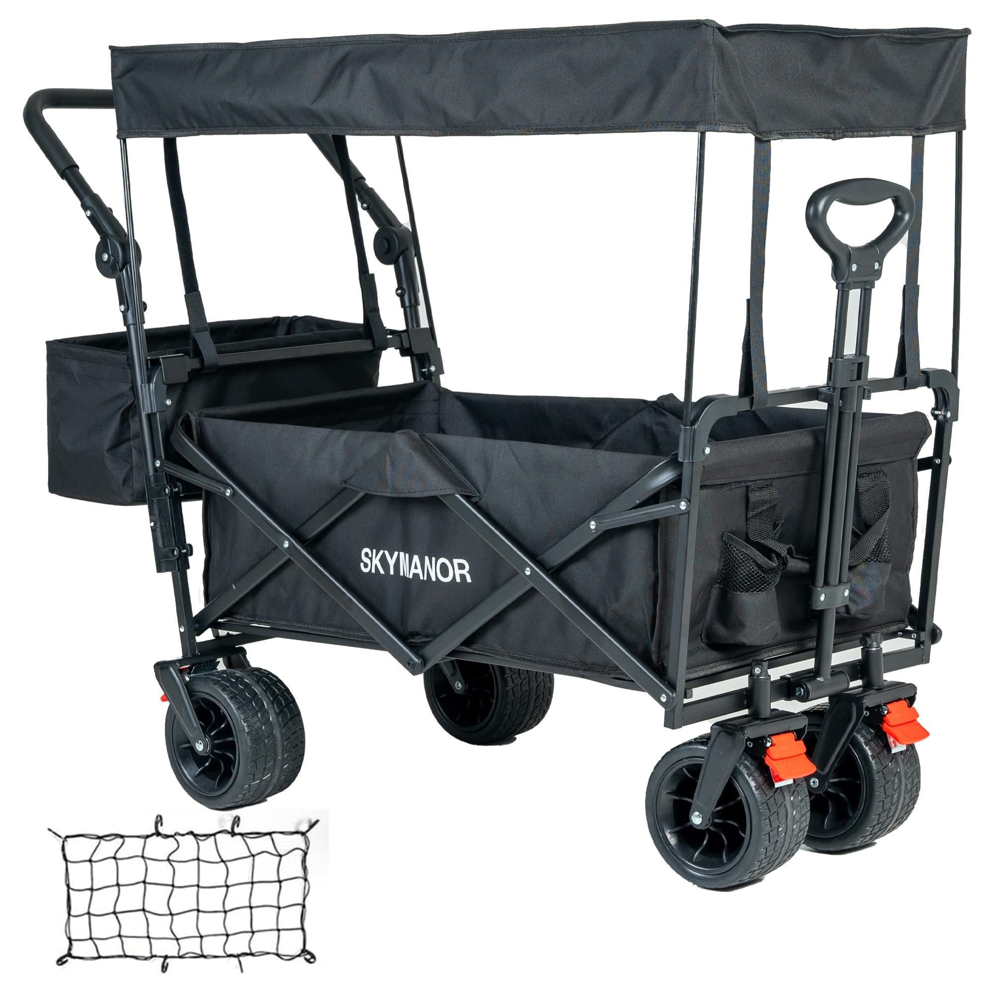Collapsible Wagon Folding Garden Cart with Removable Canopy Utility