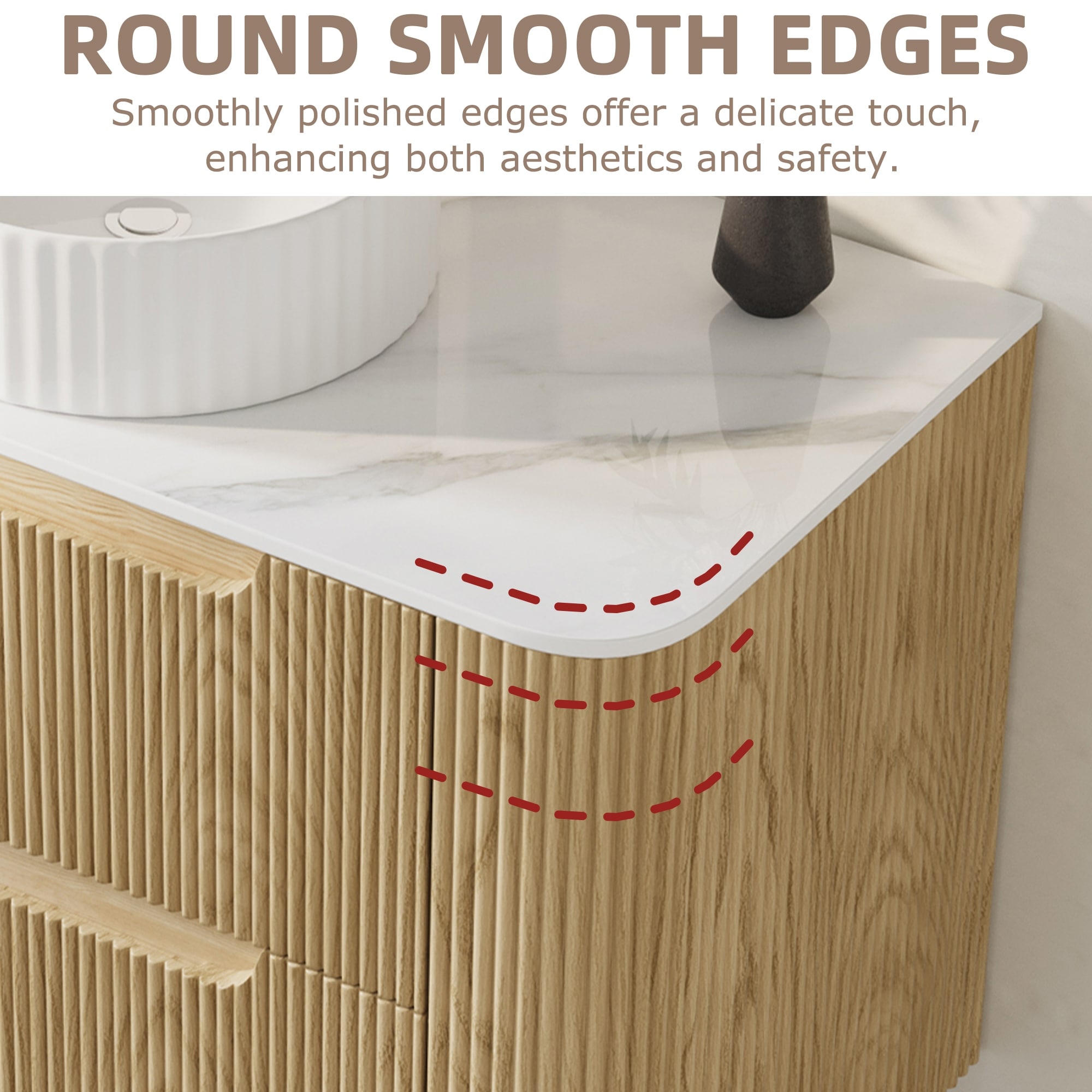 36 Floating Bathroom Vanities with Single Sink,Natural Wood Texture