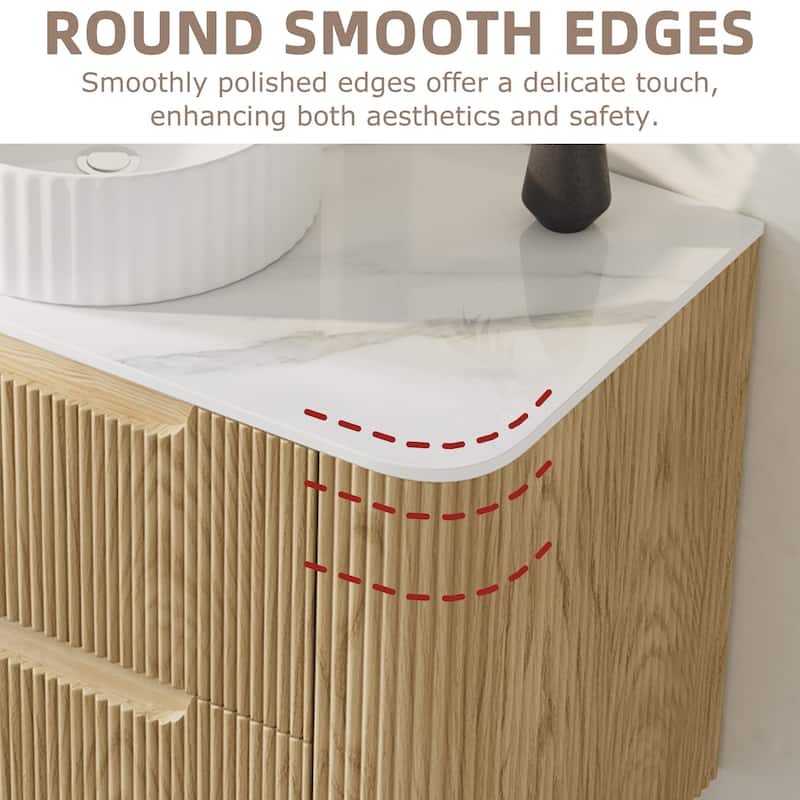 36" Floating Bathroom Vanities with Single Sink,Natural Wood Texture