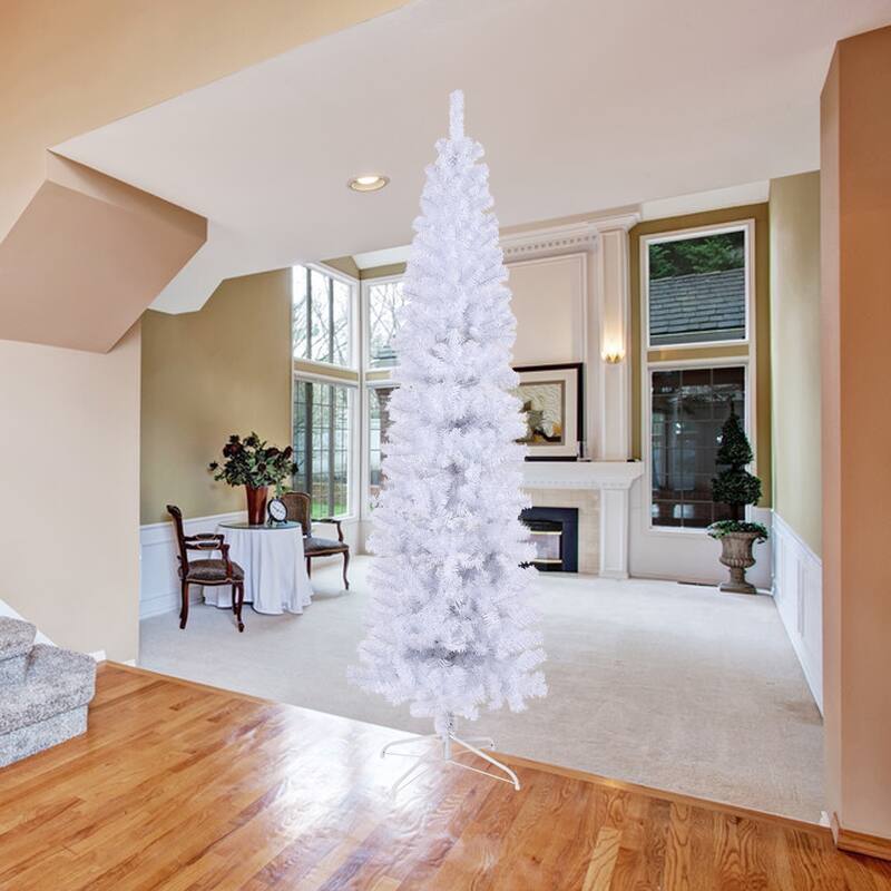 Modern 7.5FT Black Pencil Christmas Tree, Ideal for Compact Spaces and Halloween Decor - 7.5 Foot - White