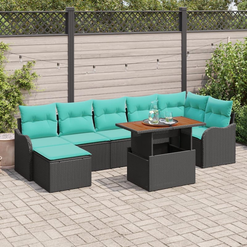 vidaXL 8 Piece Garden Sofa Set with Cushions Black Poly Rattan - 113.2×48.2×27.2