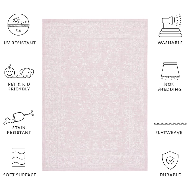SAFAVIEH Courtyard Hasina Indoor /Outdoor Waterproof Patio Backyard Rug - 5'3" x 7'7" - Soft Pink/Ivory
