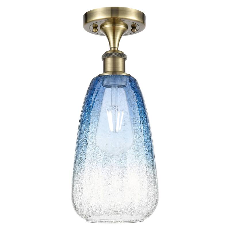 Innovations Lighting Endless Possibilities Ballston - Brookhaven Almond - 1 Light 6" Semi-Flush Mount - Antique Brass/Sapphire Blue