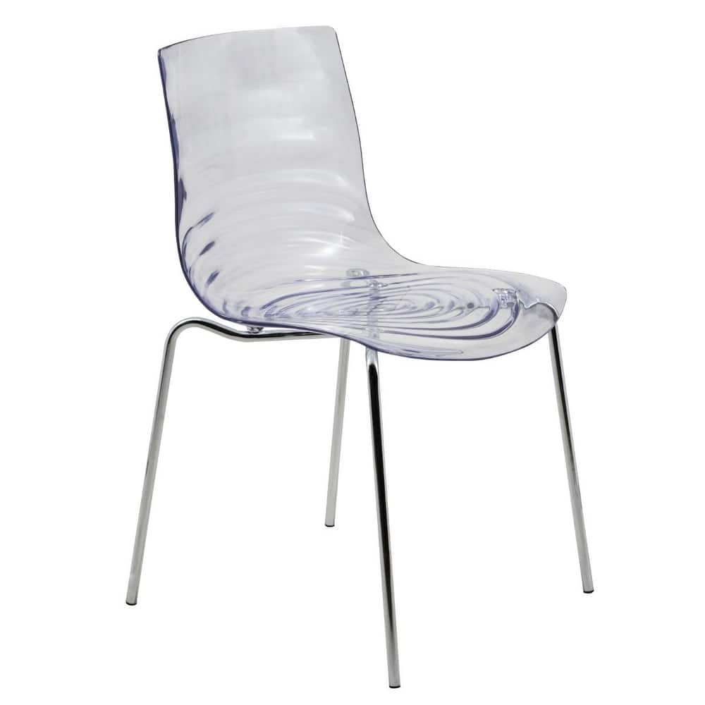 Astor Modern Acrylic Armless Dining Chair with Chrome Legs Accent Side Chair Water Ripple Design Seats
