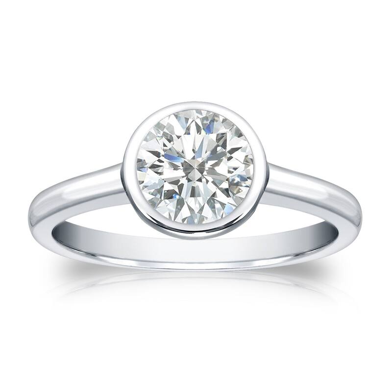 Auriya 14k Gold 1ctw Bezel-set Solitaire Diamond Engagement Ring Certified - White - 4