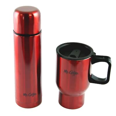 2-Piece Red Thermos and Travel Mug Set