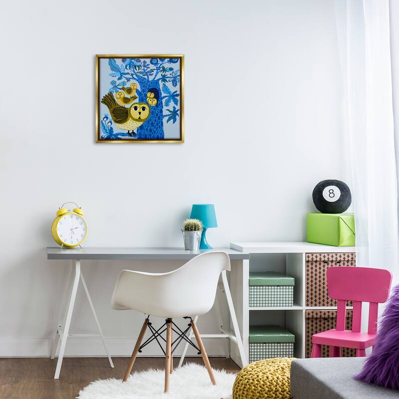 Stupell Playful Owls in Tree Framed Floater Canvas Wall Art Design By Kay Widdowson