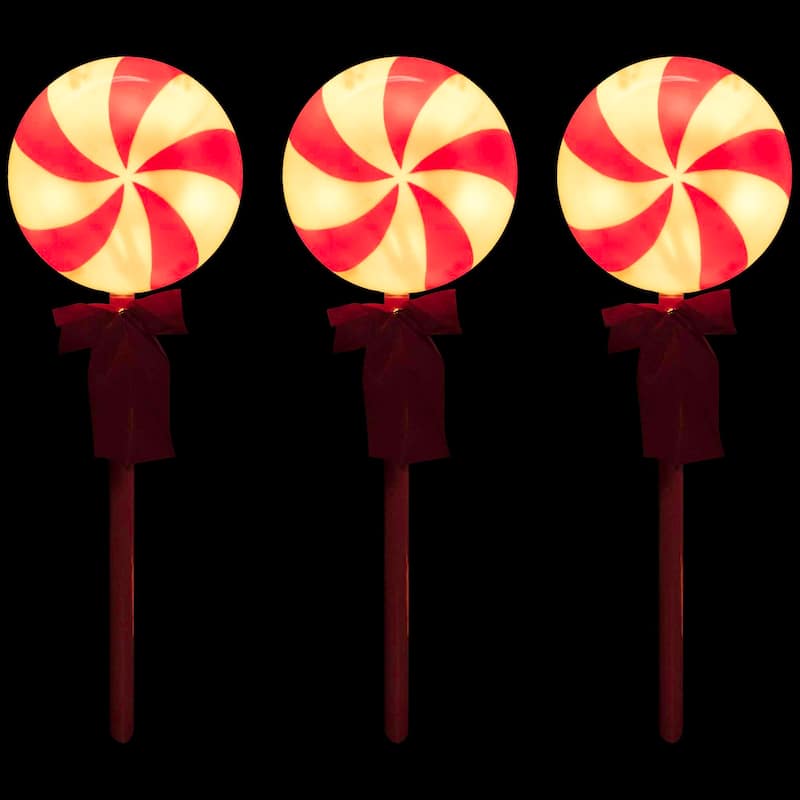 Peppermint Lollipops Christmas Pathway Markers - Clear Lights - 4.5' White Wire - 3ct - Red