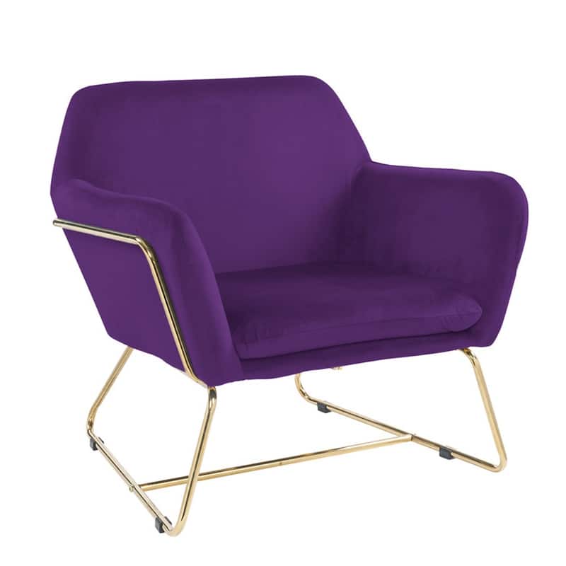 Velvet Accent Chair with Metal Base - Purple