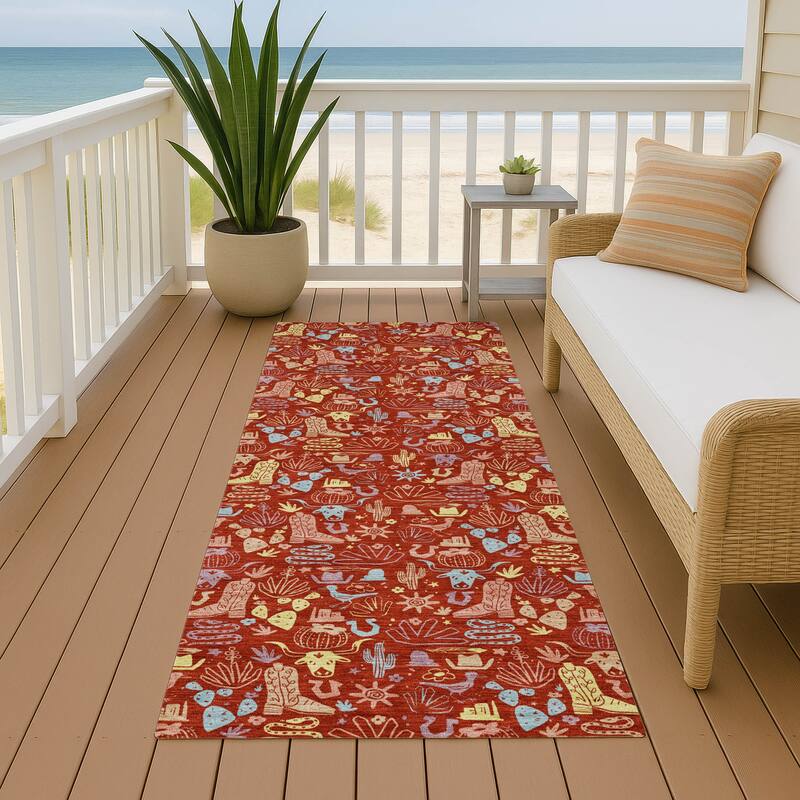 Machine Washable Indoor/ Outdoor Cowboy Dallas Chantille Rug - Red - 2'3" x 7'6"