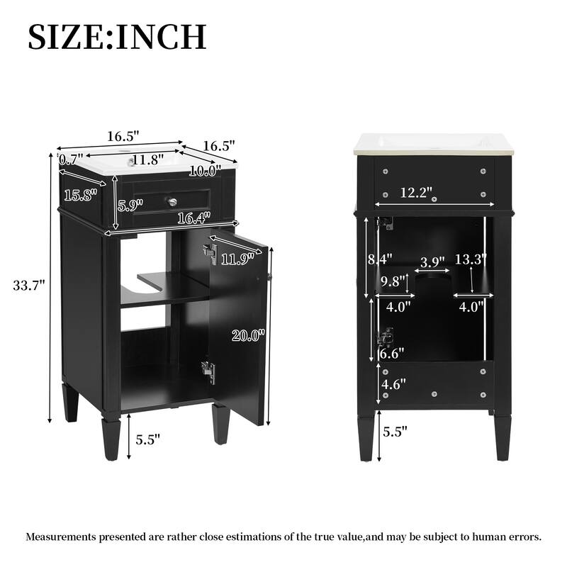 Small Bathroom Vanity Freestanding Single Vanity Set with Ceramic Sink