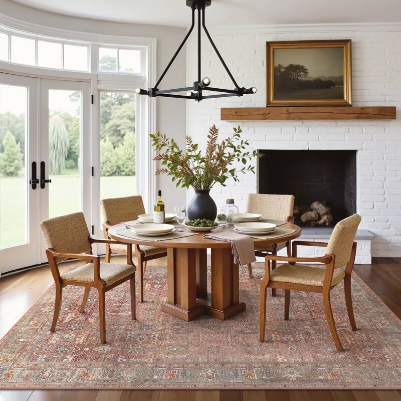 Mcow Floral Collection Machine-Washable Non-Slip Area Rug