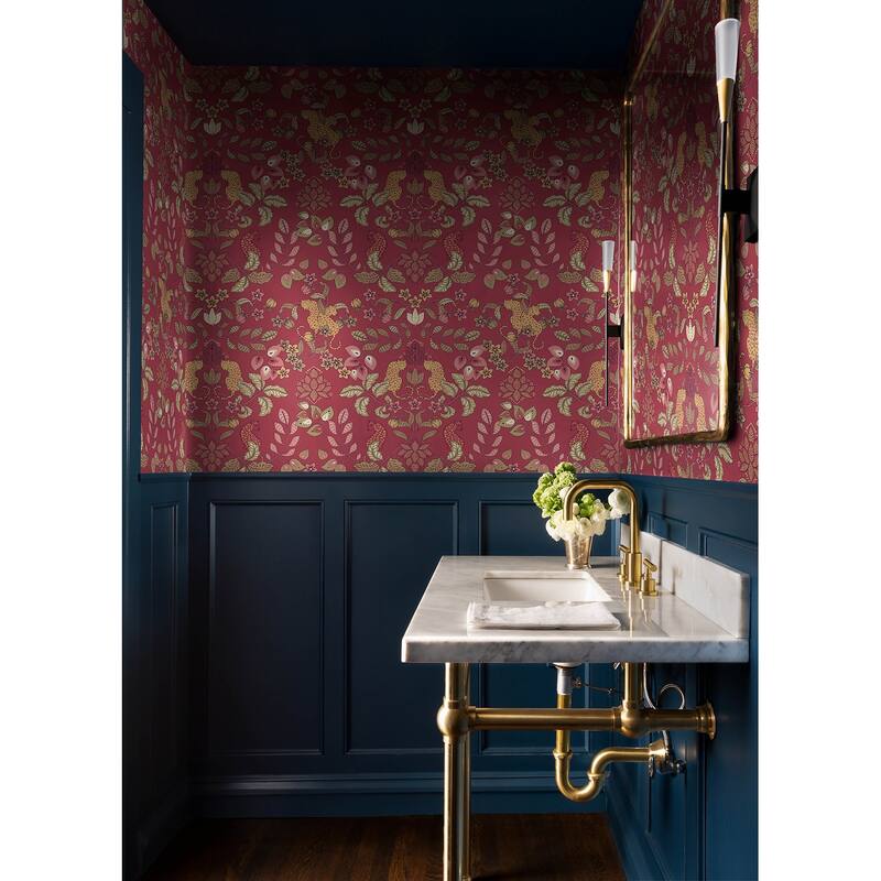 A-Street Prints Getty Raspberry Jungle Damask Wallpaper
