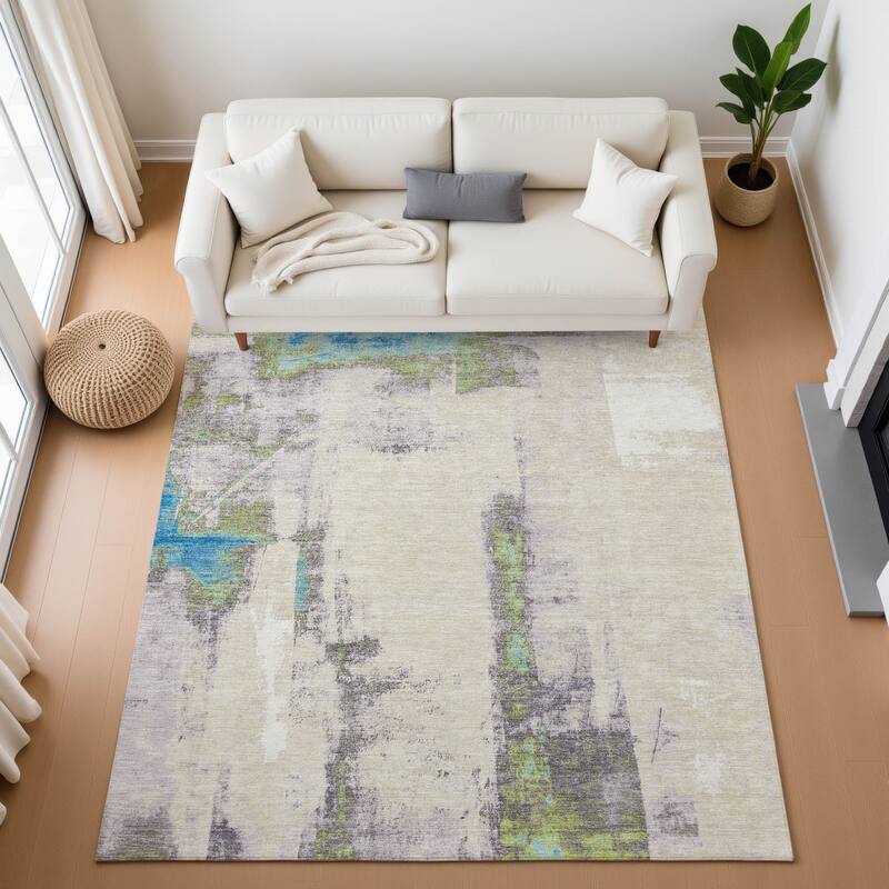 Premium Washable Super Soft Abstract Impressions Mayfield Rug - Linen - 8' x 10'
