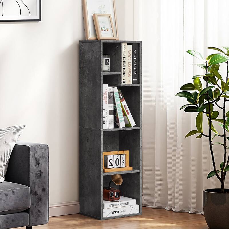 VECELO Wood Organizer Bookcase,Fits Tallest Hardcovers, Customized Storage Display Shelf, Free Standing for Living Room, Bedroom