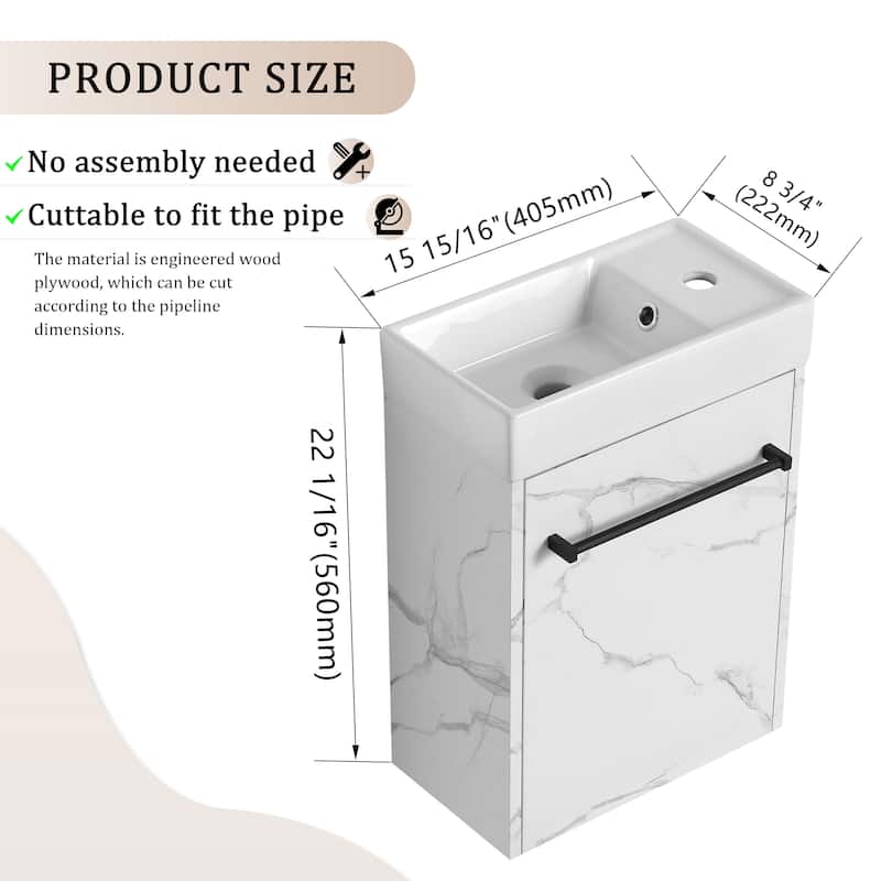 Bathroom Vanity With Sink In 16/18 Inch, Floating Bathroom Vanity With Soft Close Door