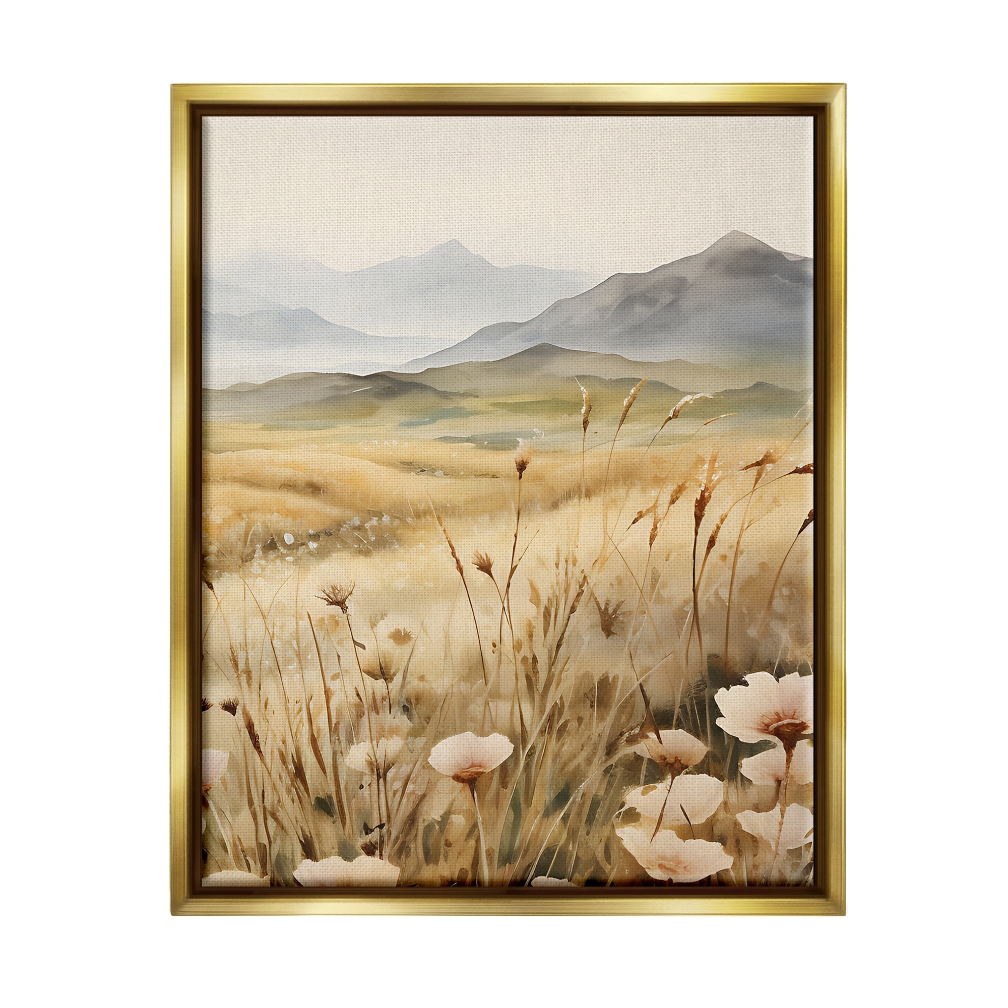 Stupell Mountain View Meadow Framed Floater Canvas Wall Art Design by Petals Prints Design