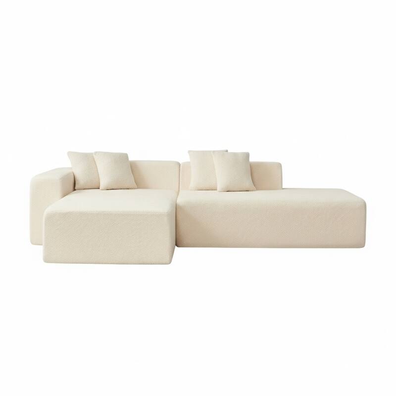 105.1" L-Shaped Modern High-Density Sponge Lambswool Upholstered Modular Sectional Sofa with Pillows