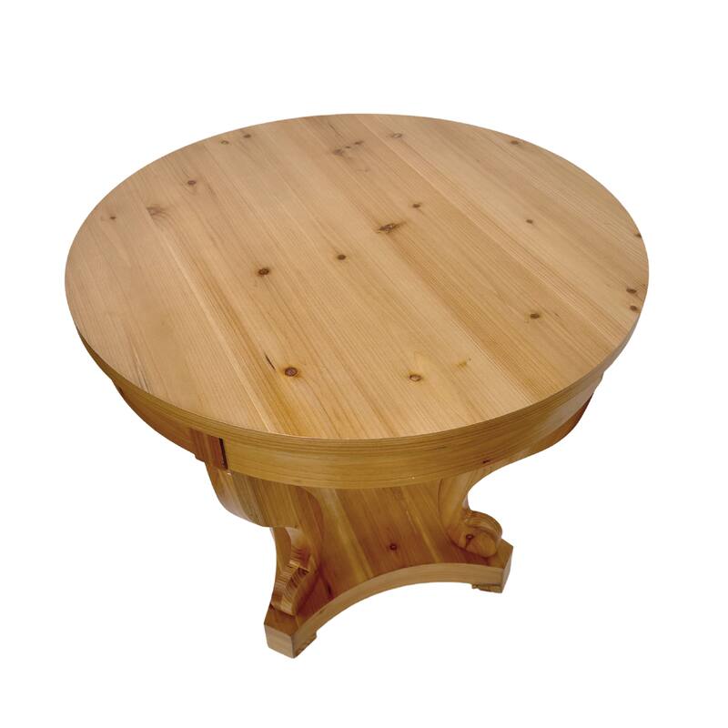 Farmhouse Curved Legs Round Table, Smal End Side, Wood Coffee Table with Small Drawer for Kitchen, Living Room