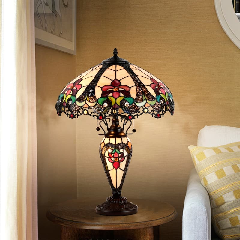 Nicole 3-light Tiffany-style 16-inch Double-lit Table Lamp
