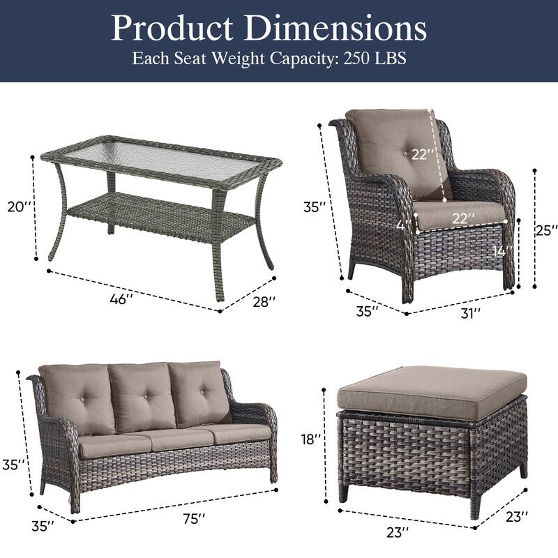Outdoor Patio Chairs with Sofa Ottoman Table