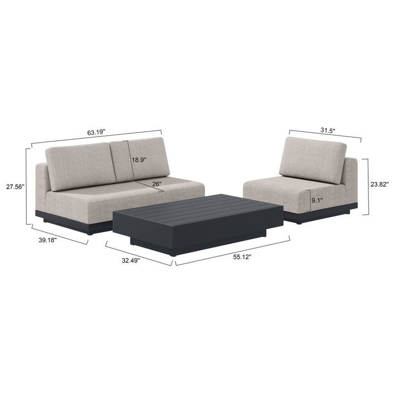 Oslo Aluminum Outdoor Upholstered Lounge Set - 3-Piece