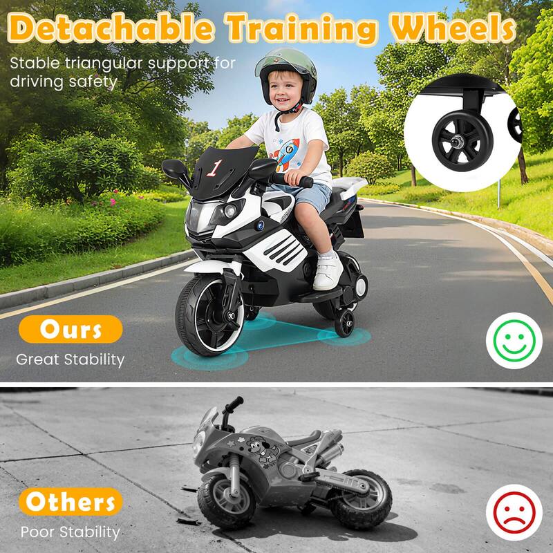 Costway 6V Kids Motorcycle with Music, Horn, Detachable Training