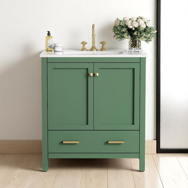 30 Inch Freestanding Bathroom Vanity with Sink Combo, Storage Cabinet with Soft Close Doors and Drawer, Modern Design - Green