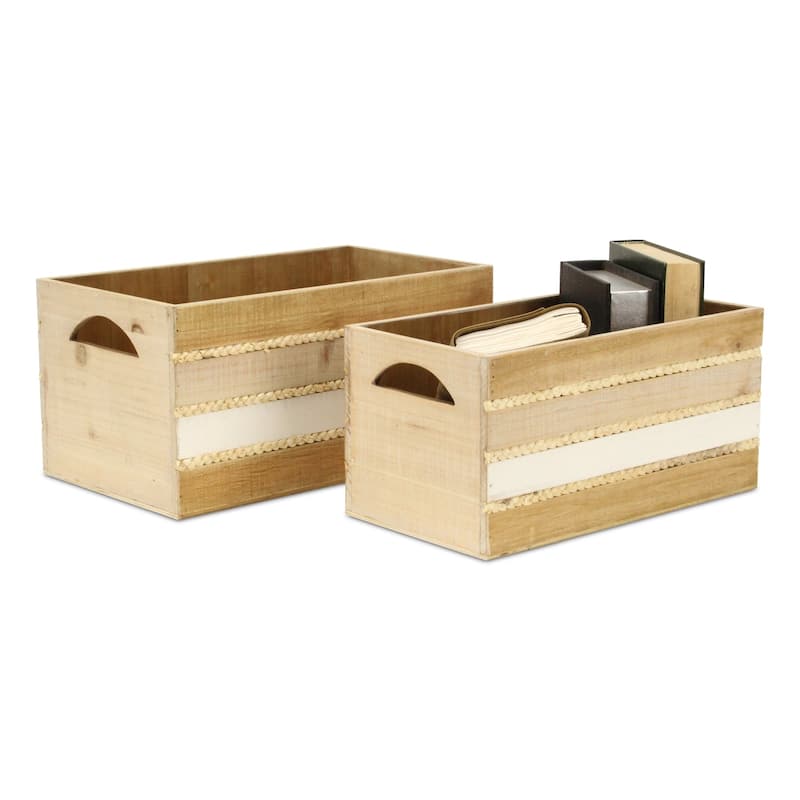 Amabel Set of 2 Tri-Color Wood Crate Set with Hyacinth Accents - N/A