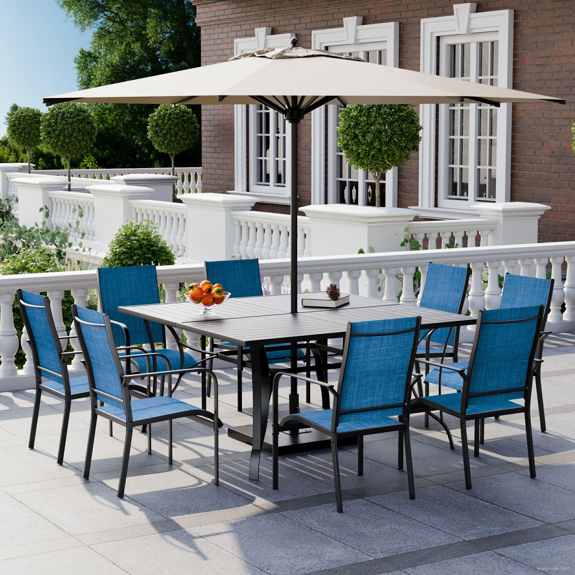 Patio Dining Set, Outdoor Dining Table and Chairs Set with Textilene Chairs, Adjustable Umbrella Hole for Garden, Backyard