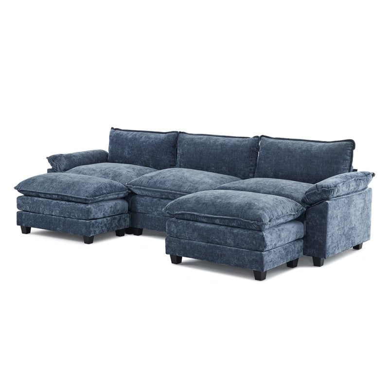 Double Layer Cushion Cloud Couch, Moludar Sofa With Reversible Ottoman For Living Room