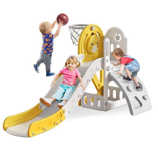 slide 2 of 7, 5 in 1 Toddler Slide, Slide for Toddlers Age 1-3, Indoor Outdoor Backyard Playground Cute Duck Theme Baby Slide Toy Yellow