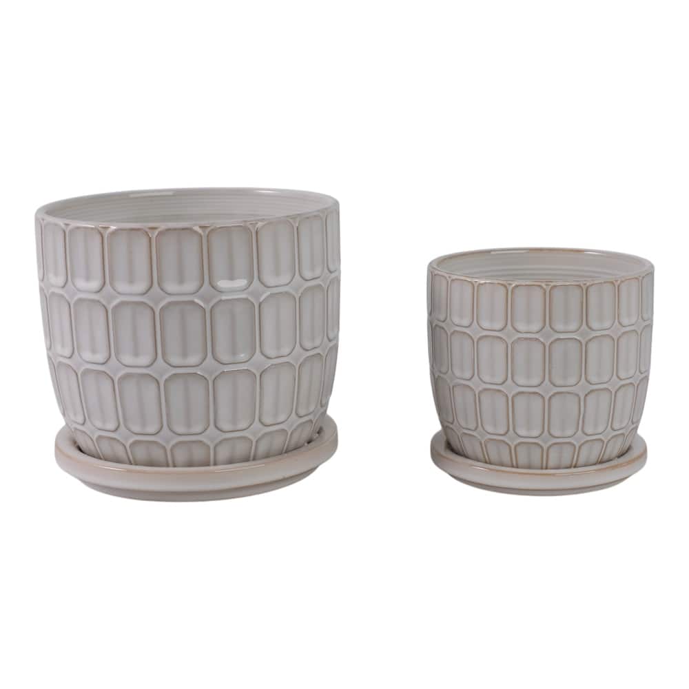 Decorative Ceramic Platner with Pattern - Set of 2, 8", 6", Ivory