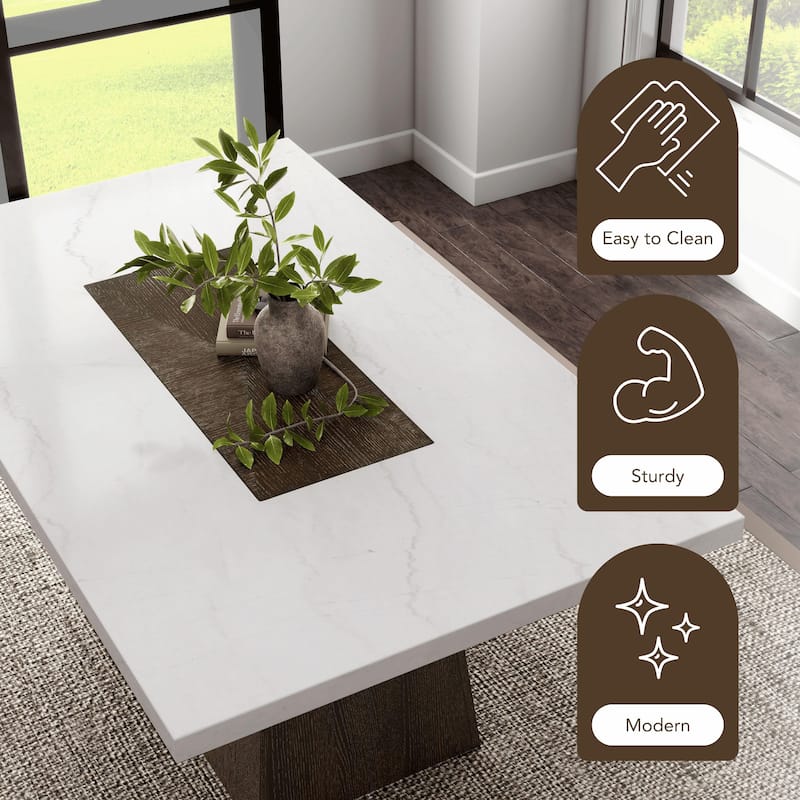 Furniture of America Evangeline Modern Dark Walnut 70-inch Genuine Marble Top Dining Table