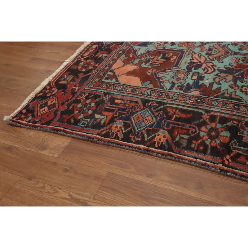 Hand Knotted Oriental 100% Wool Carpet Traditional Medallion Oranges & Rust Heriz Area Rug - 10' 6'' X 7' 8''