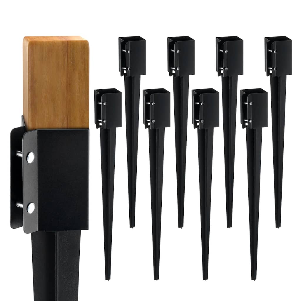 Fence Post Anchor Ground Spike, Outer Diameter (Inner Diameter 3.5 x3.5 Inches), Metal Black Powder Coated Post Stake Ground