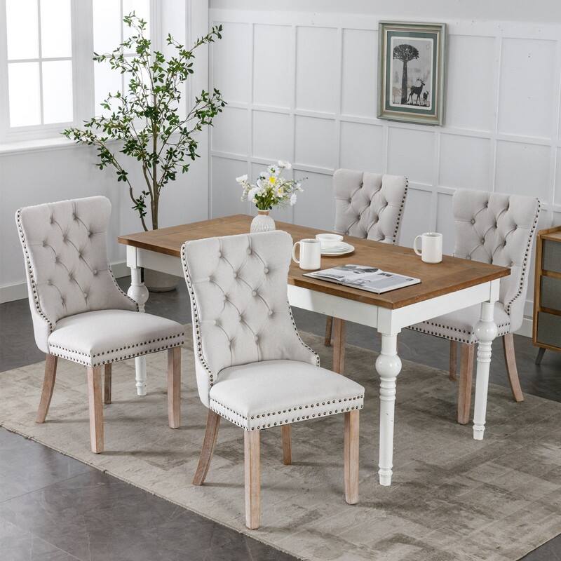 Modern/Contemporary Linen Dining Chair with Solid Wood Legs（Set of 2）